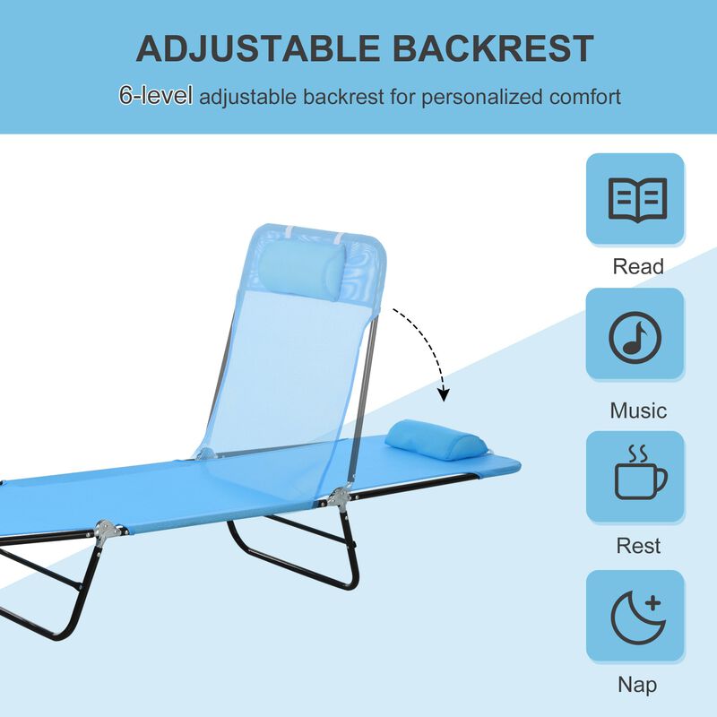 Blue/Black Beach Lounger: Portable Folding Chaise with Adjustable Back