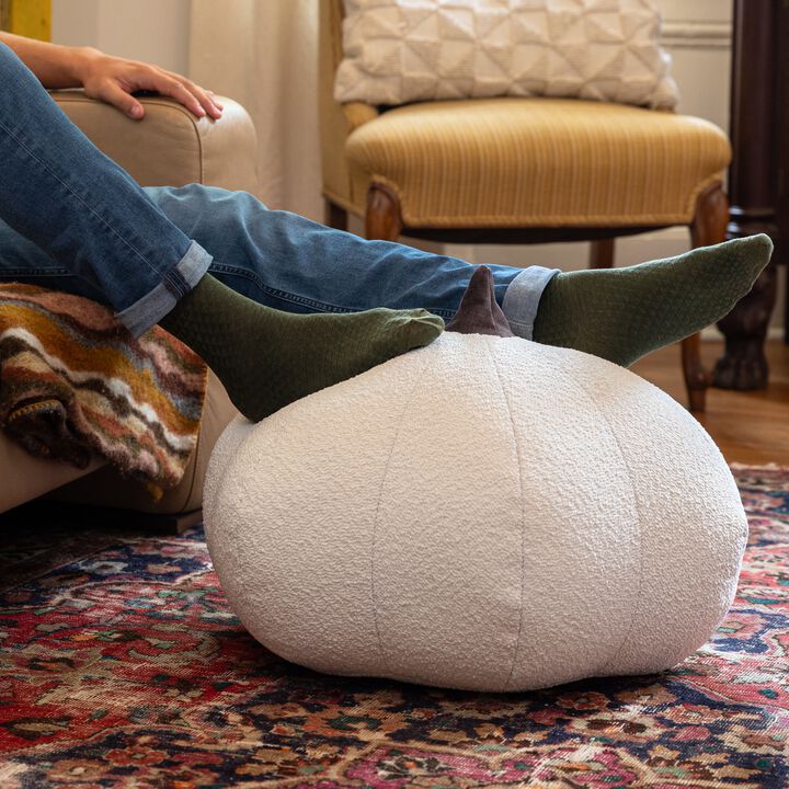 Jaxx Pumpkin Pouf - Luxurious Ottoman for Fall & Halloween Décor - Boucle White