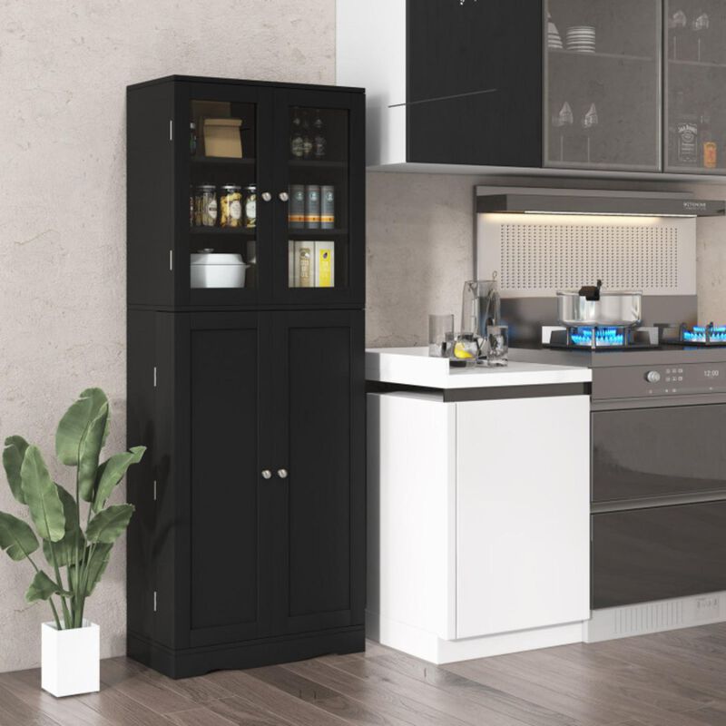 Hivvago Tall Kitchen Pantry Cabinet with Dual Tempered Glass Doors and Shelves