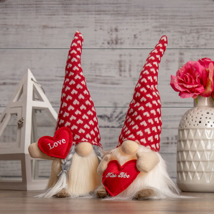 LED Lighted Boy Valentine's Day Gnome with Kiss Me Heart - 13"
