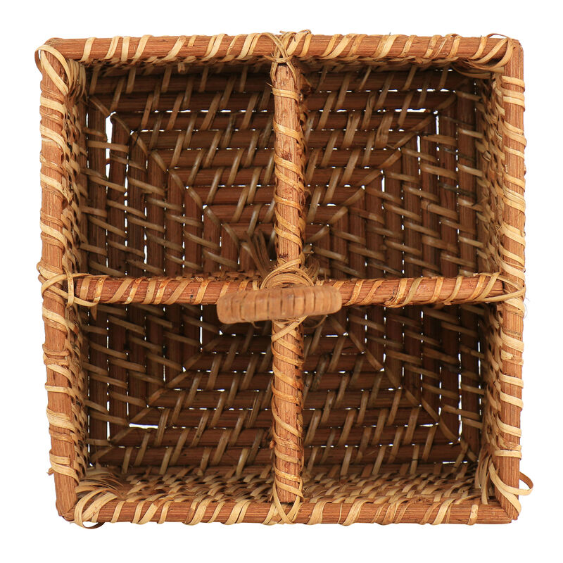 Martha Stewart 8 Inch Rattan Woven Four Section Flatware Caddy in Brown