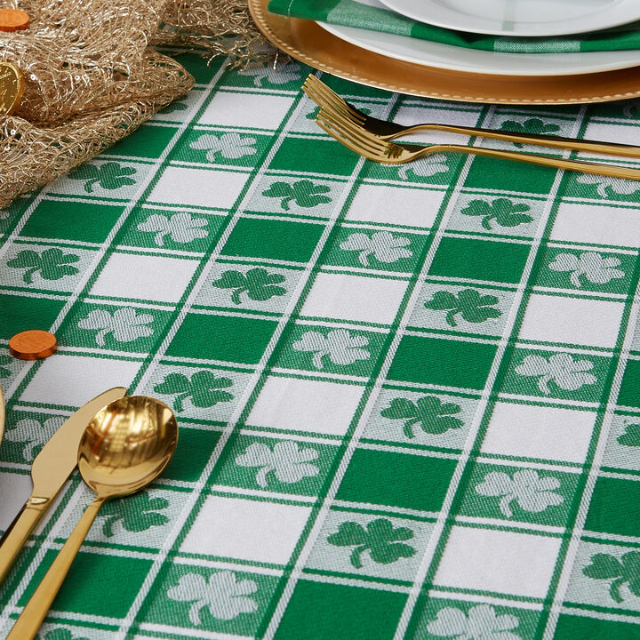 Green and White Shamrock St. Patrick's Day Rectangular Tablecloth 60" x 84"