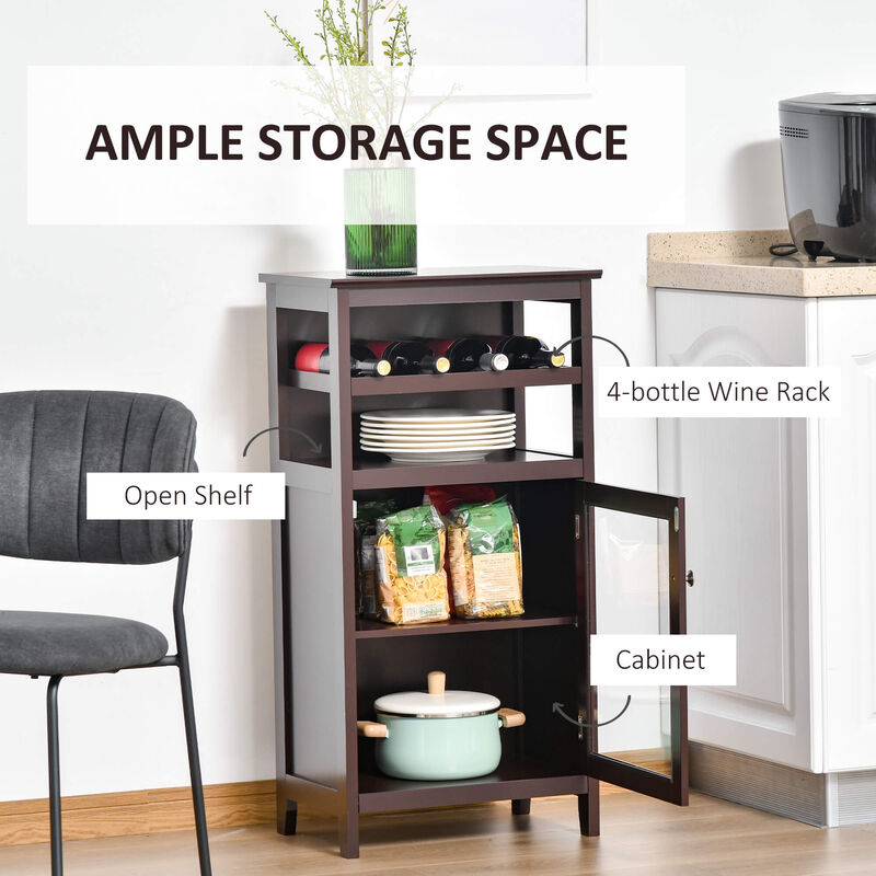 Espresso Wine Storage: Cabinet with 4-Bottle Rack and Acrylic Door