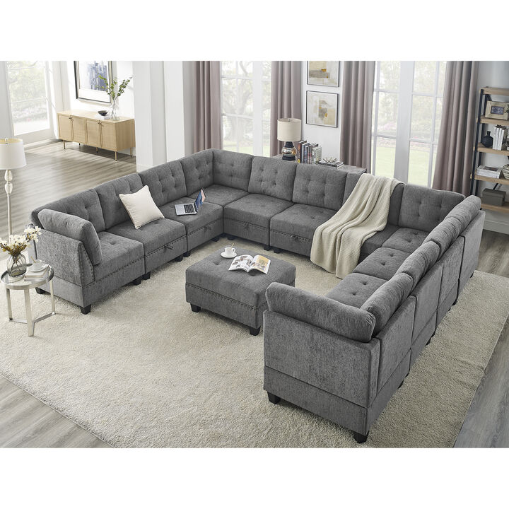Modular U-Shape Sectional Sofa Set in Grey