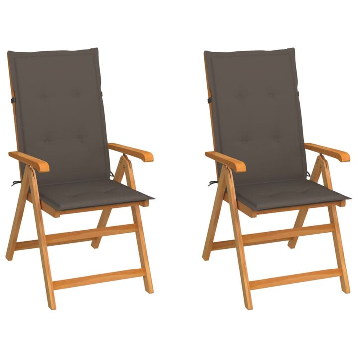 vidaXL Garden Chairs 2 pcs with Taupe Cushions Solid Teak Wood