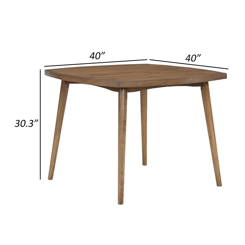 Summit 40 Inch Dining Table, Square Top, Rounded Edges, Wood Frame, Brown - Benzara