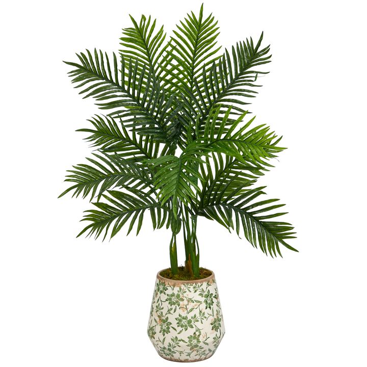 Hivvago 46 Inches Areca Palm Artificial Tree in Floral Print Planter (Real Touch)