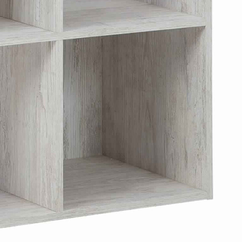 9 Cube Wooden Organizer with Grain Details, Washed White - Benzara