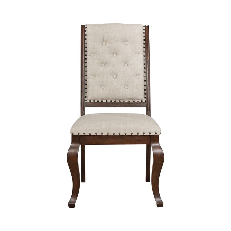 Doe 22 Inch Dining Chair, Set of 2, Soft Cream Fabric, Deep Button Tufting - Benzara