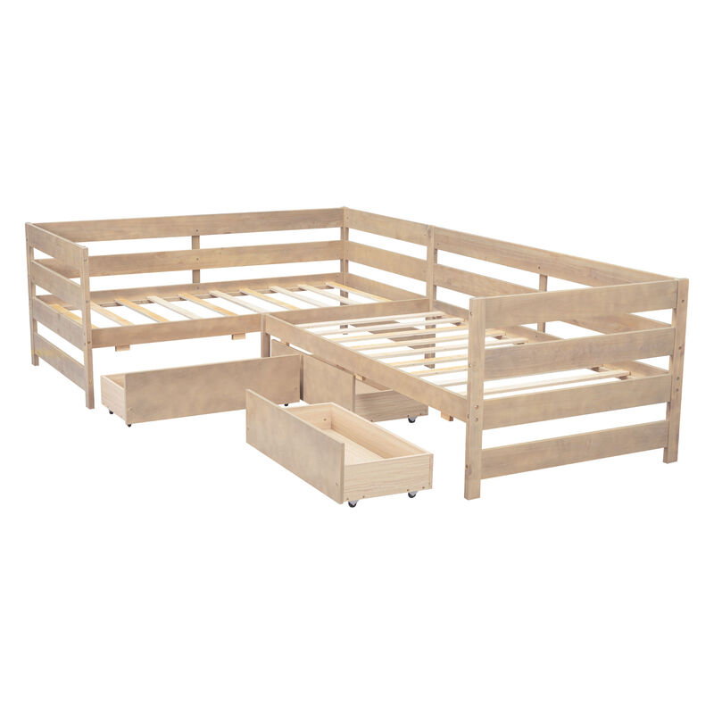 Merax L-shaped Platform Bed with 3 Storage Drawers