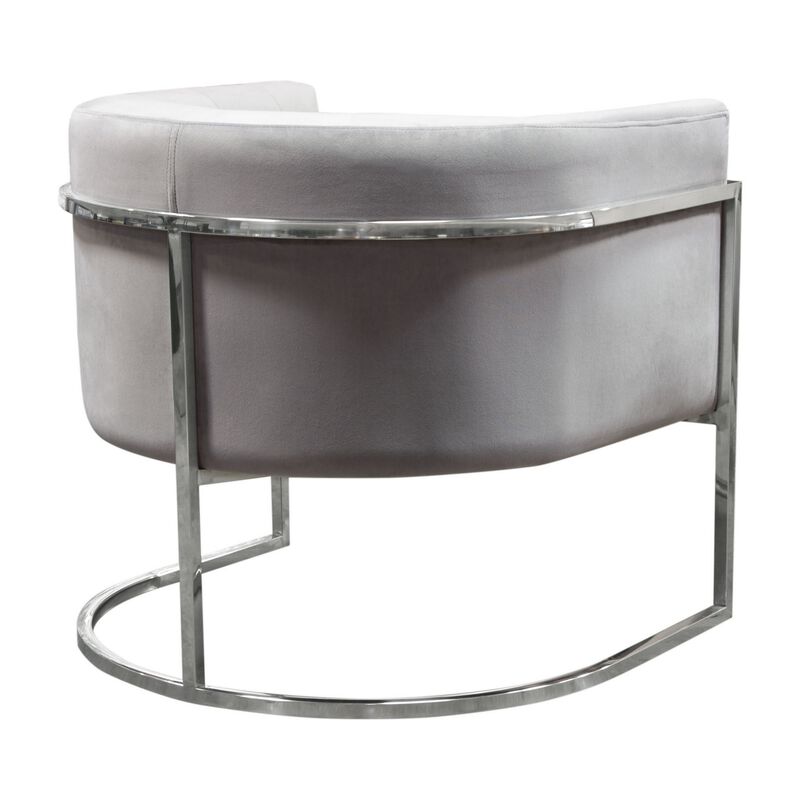 Kel 31 Inch Cantilever Accent Chair, Gray Velvet, Silver Stainless Steel - Benzara