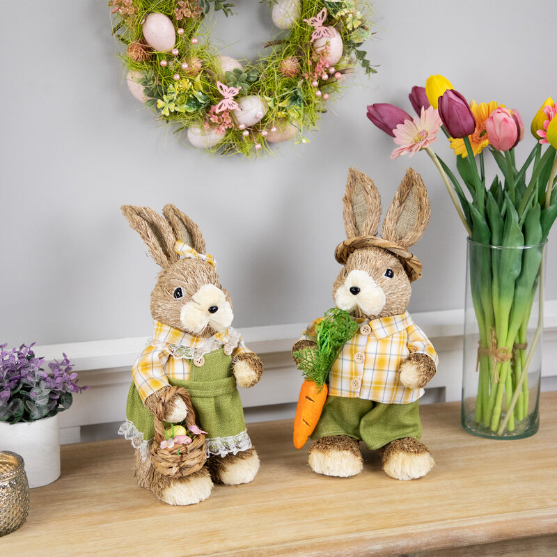 Rustic Girl Rabbit with Easter Basket Figure - 13.75" - Yellow and Green