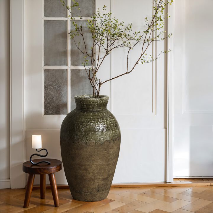 LuxenHome Rustic Brown Stoneware 18.5-Inch Tall Indoor and Outdoor Bud Vase