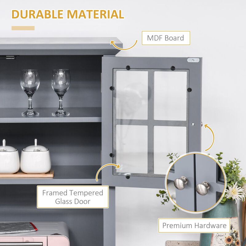Gray Kitchen Storage: Freestanding Buffet Hutch with Doors and Drawer
