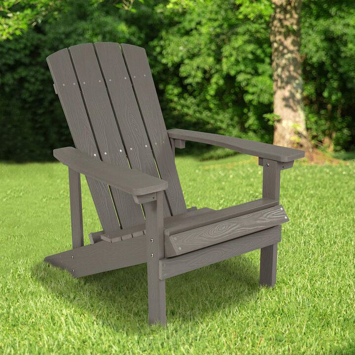 Flash Furniture Charlestown Indoor/Outdoor Faux Wood Adirondack Chair, Weather-Resistant Polyresin Patio Adirondack Chair with 350-lb. Static Weight Capacity, Gray