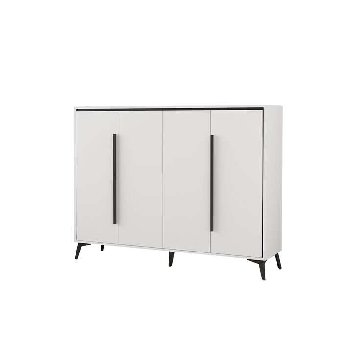 FUFU&GAGA White Shoe Cabinet with Adjustable Shelves, 4 Tiers, 24 Pair Shoe Capacity, 55.1-in Width, 43.3-in Height