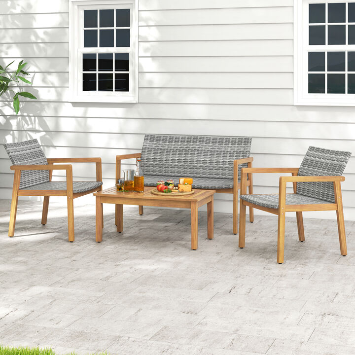 4-Piece Patio Furniture Set with Loveseat, Single Chairs & Coffee Table for Outdoor Living