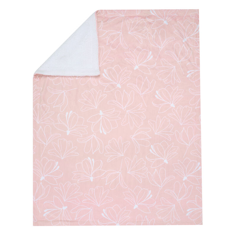 Lambs & Ivy Petals Pink/White Floral Fleece Faux Shearling Soft Baby Blanket