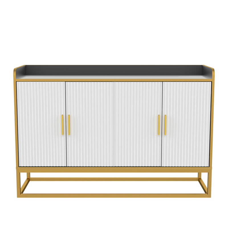 Modern Kitchen Buffet Storage Cabinet Cupboard Gloss With Metal Legs For Living Room Kitchen (Black)