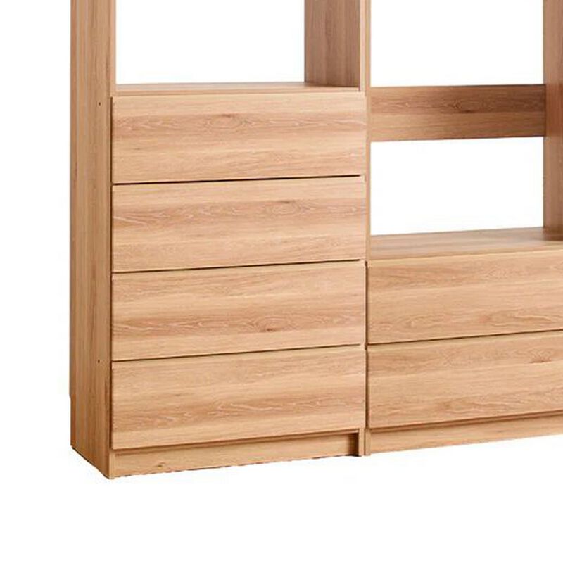 Dee Modular Closet System, Freestanding, 4 Clothing Racks, 6 Drawers, Oak  - Benzara