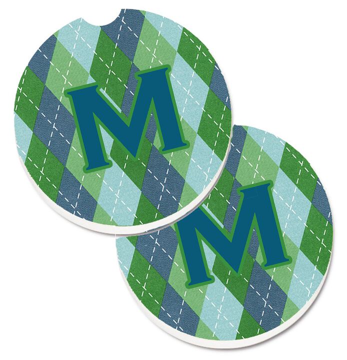 Caroline's Treasures Monogram - Initial M Blue Argoyle Set of 2 Cup Holder Car Coasters CJ1020-MCARC, 2.56, Multicolor