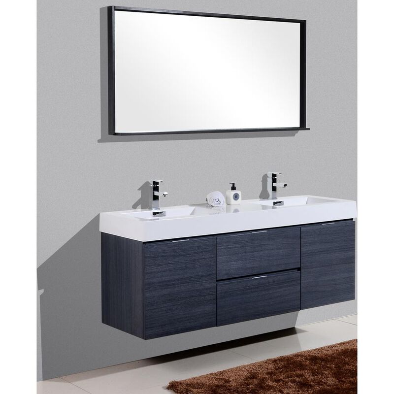 Kubebath Bliss 60 Double Sink Gray Oak Wall Mount Modern Bathroom Vanity