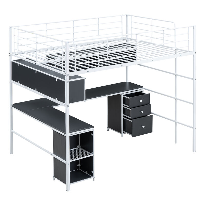 Merax Metal Loft Bed with Bookcase and Desk
