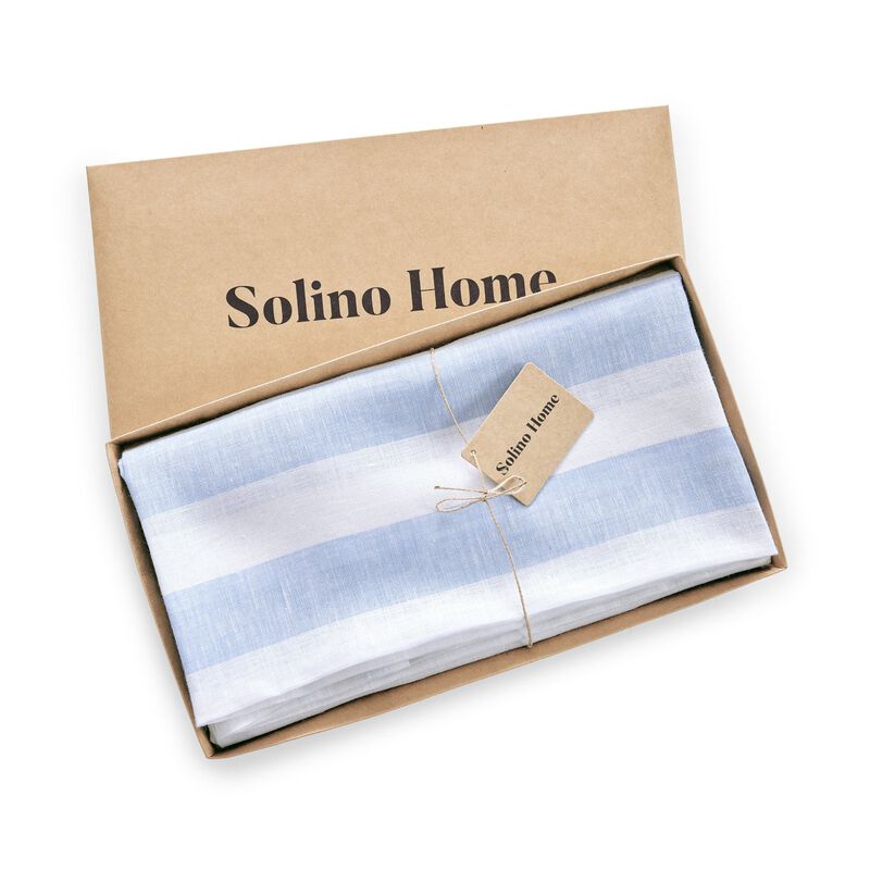 Solino Home 100% Pure Linen Round Tablecloth 70 Inch Diameter | Cabana Stripe