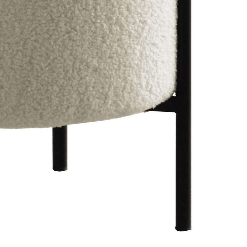 18 Inch Modern Foam Ottoman, Beige Faux Sheep Skin, Matte Black Metal Legs-Benzara