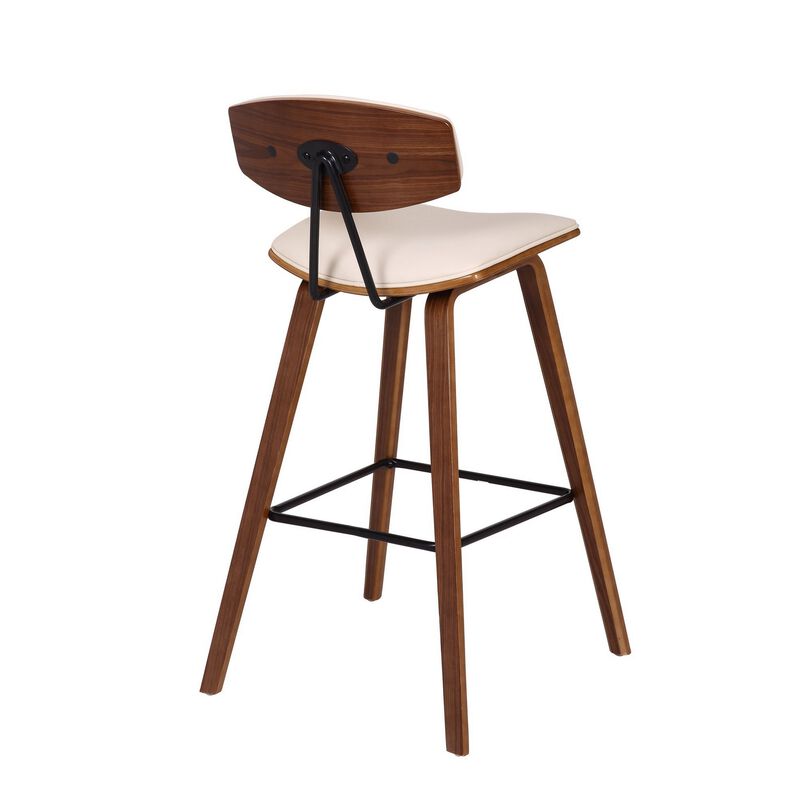 28.5 Inches Contoured Seat Leatherette Barstool, Cream - Benzara