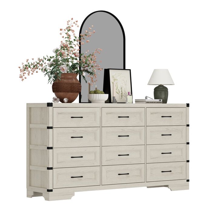 FUFU&GAGA 12-Drawer Dresser, Wood Storage Cabinet, Large dresser for Bedroom, Living Room, Hallway (69.1" W x 35.7" H x 15.9" D), White