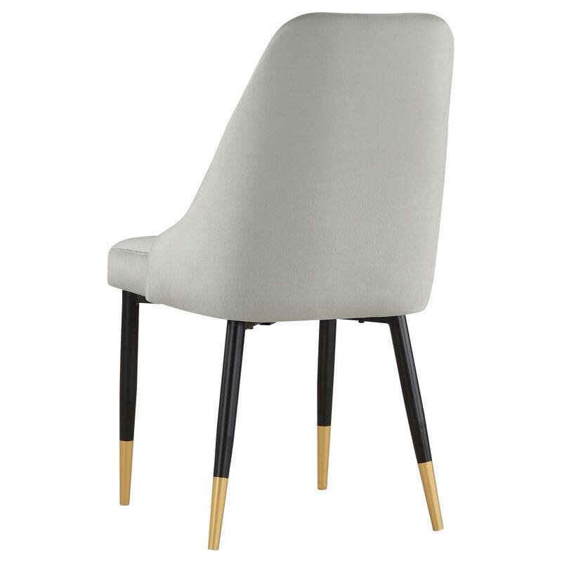 24 Inch Dining Chair, Set of 2, Light Gray Velvet, Tall Curved Back, Brass - Benzara