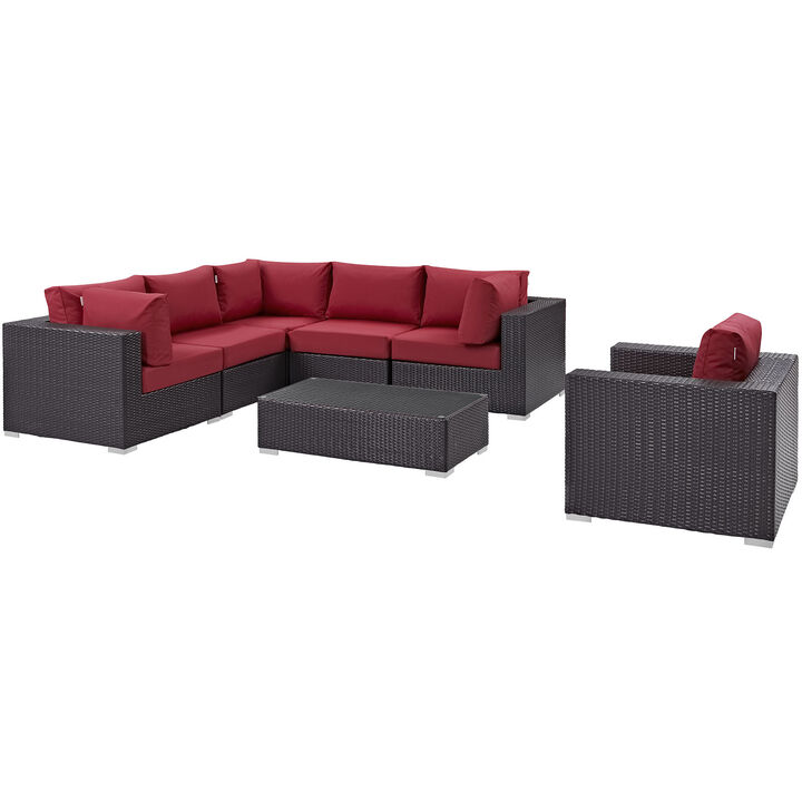 Convene 7 Piece Outdoor Patio Sectional Set - Espresso Red