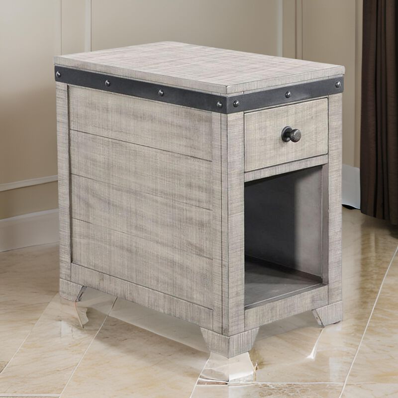 Nelly Side End Table, Drawers and Shelf, 25 Inch Alpine Gray Mahogany - Benzara