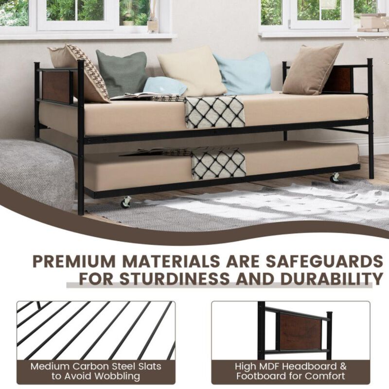 Hivvago Twin Size 2-In-1 Daybed Frame with Pullout Trundle