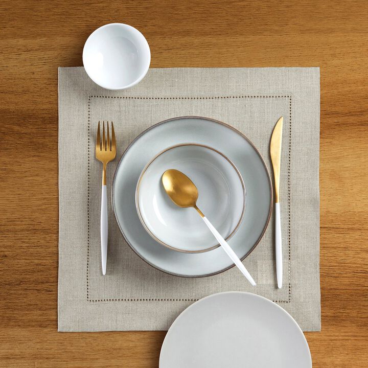 Solino Home 100% Pure Linen Square Placemats 14 x 14 Inch Set of 4 | Classic Hemstitch