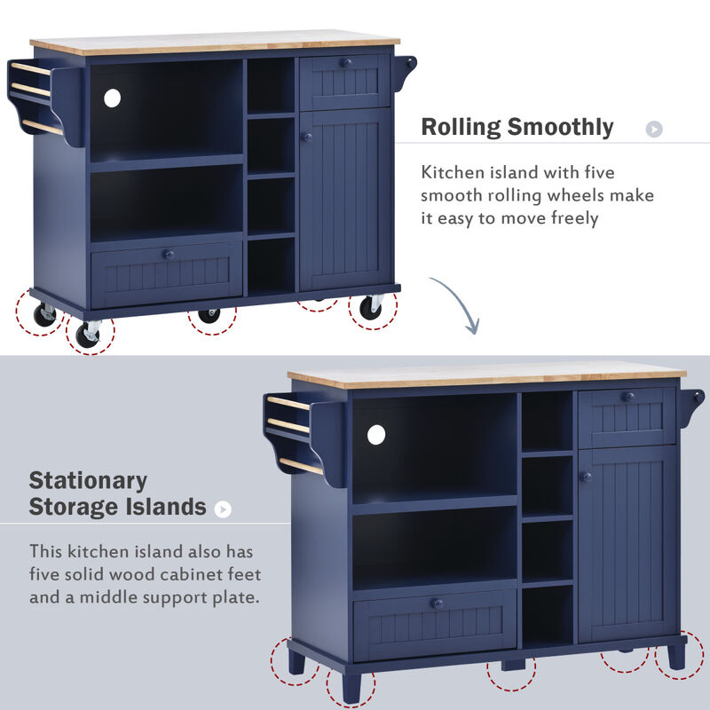 Streamdale Solid Wood Kitchen Island Cart with Cabinet