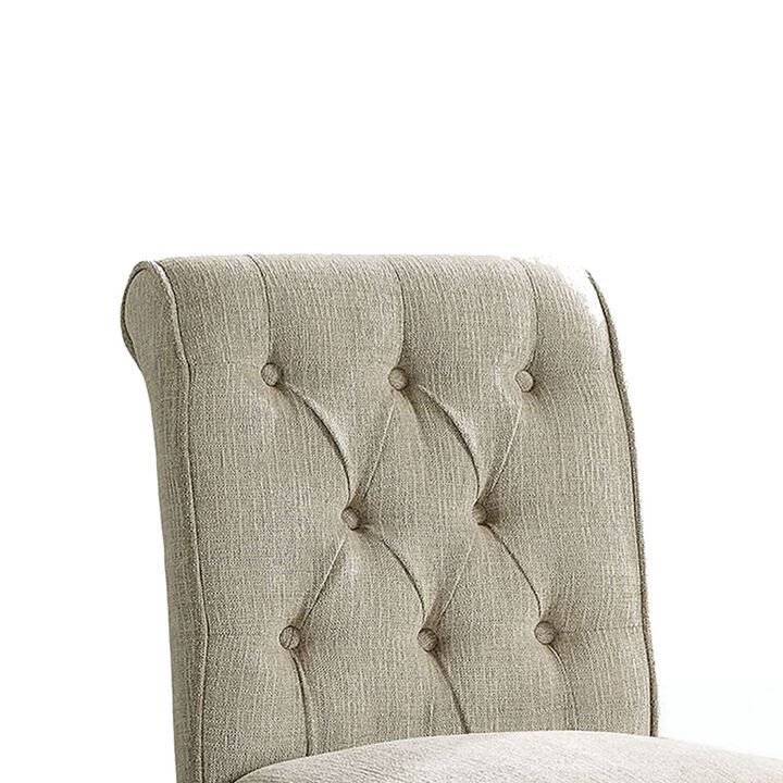 Wooden Fabric Upholstered Counter Height Chair, Ivory And Black, Pack Of Two-Benzara