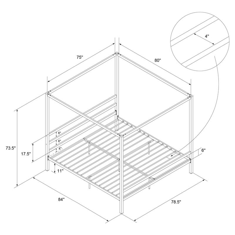 Modern Canopy Metal Bed, King, Gold