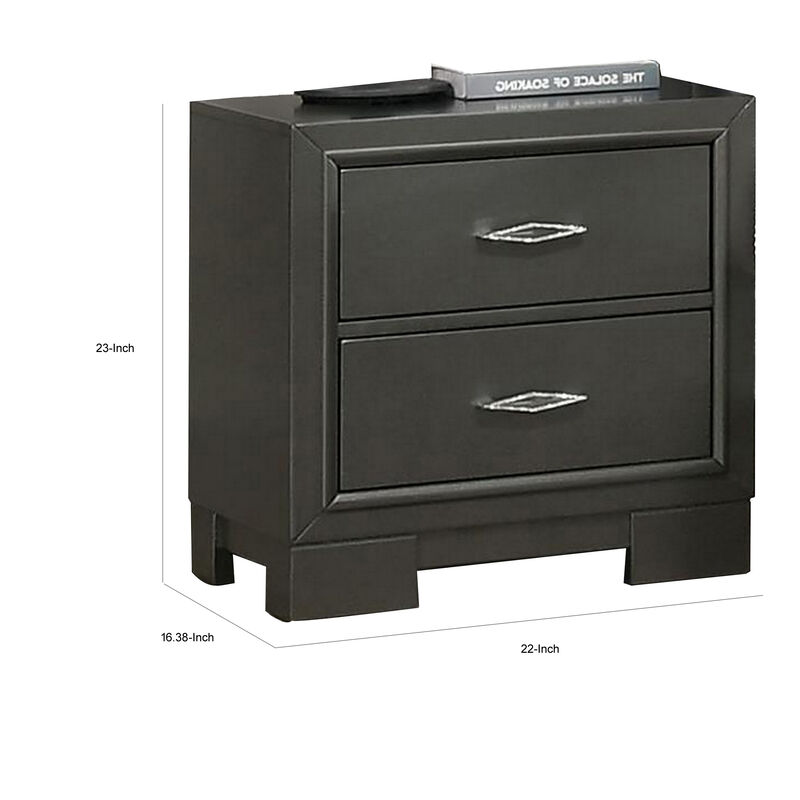 Aliso 23 Inch Nightstand, 2 Drawers, Bracket Feet, Solid Wood, Dark Gray  - Benzara