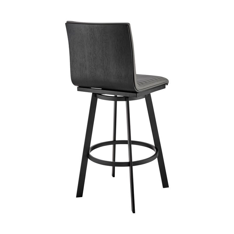 Nikole Bar Height Swivel Bar Stool in Matt Black Finish with Gray Faux Leather
