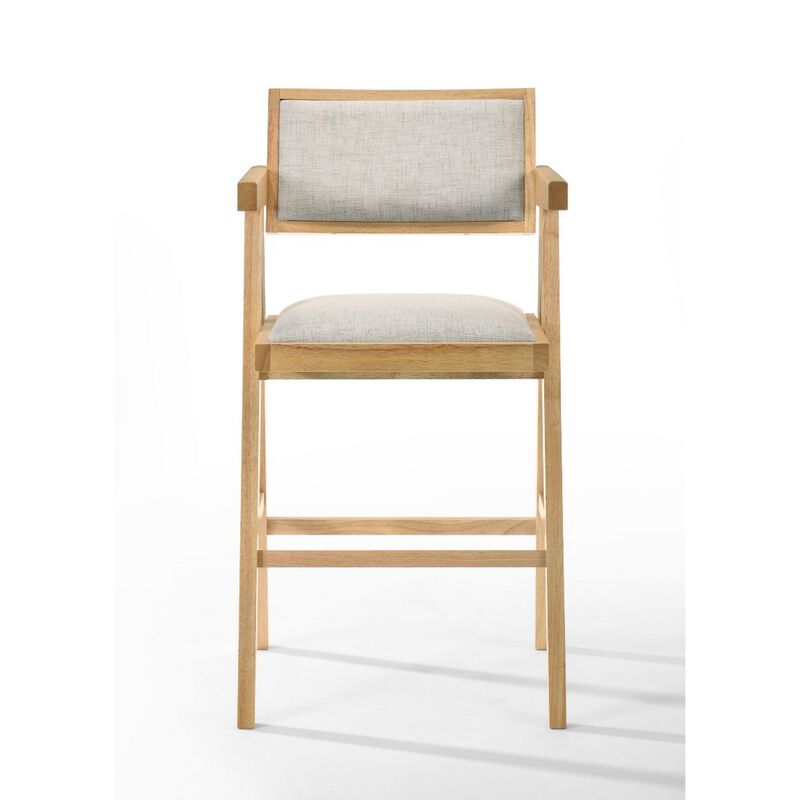 Cid Uno 26 Inch Counter Height Stool, Set of 2, Beige Fabric, Set of 2-Benzara