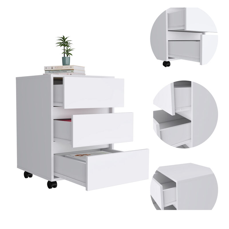 Artemisa 3 Drawer Filing Cabinet, Four Casters, Superior Top - White