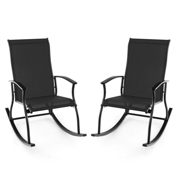 2 Pieces Outdoor Rocking Chairs with Breathable Backrest