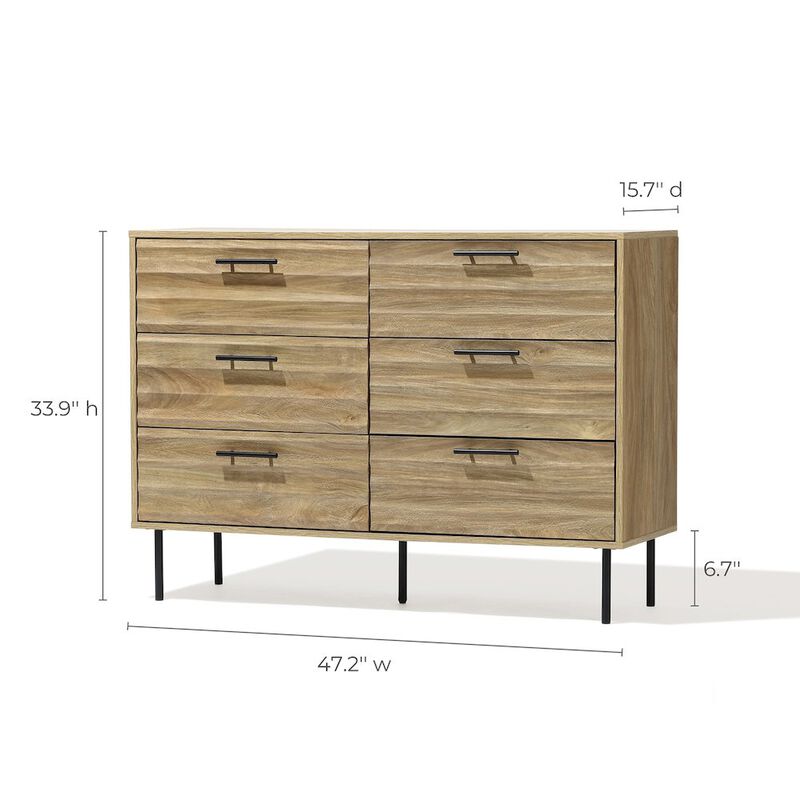 LuxenHome Mid-Century Modern Wave 6-Drawer 47.2-Inch Wide Dresser