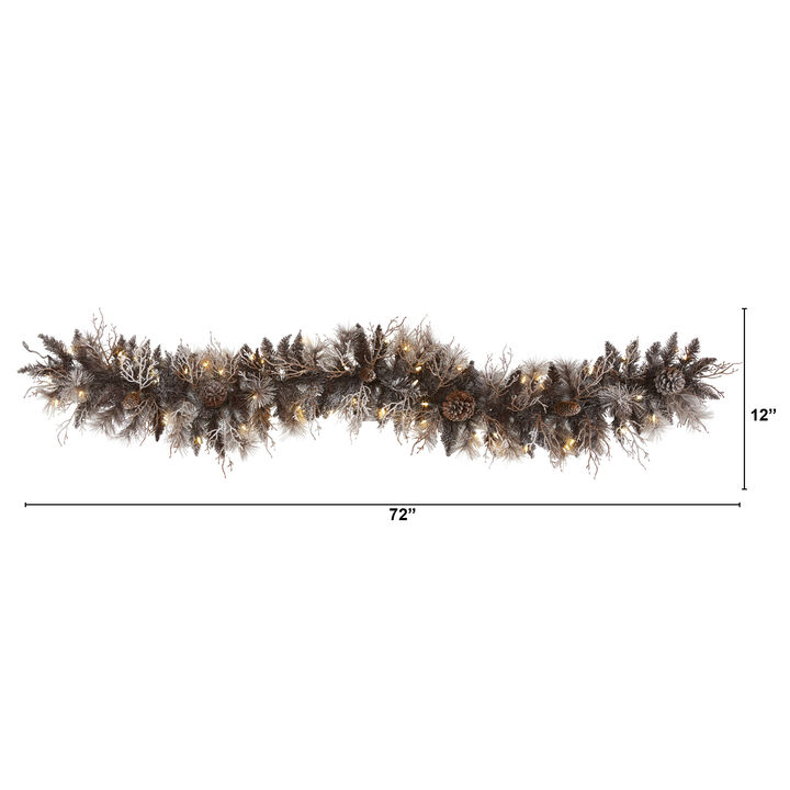 Hivvago 6' Flocked Artificial Christmas Garland with 50 White Warm LED Lights and Pine Cones