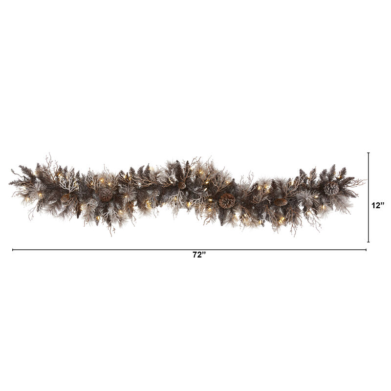 Hivvago 6' Flocked Artificial Christmas Garland with 50 White Warm LED Lights and Pine Cones