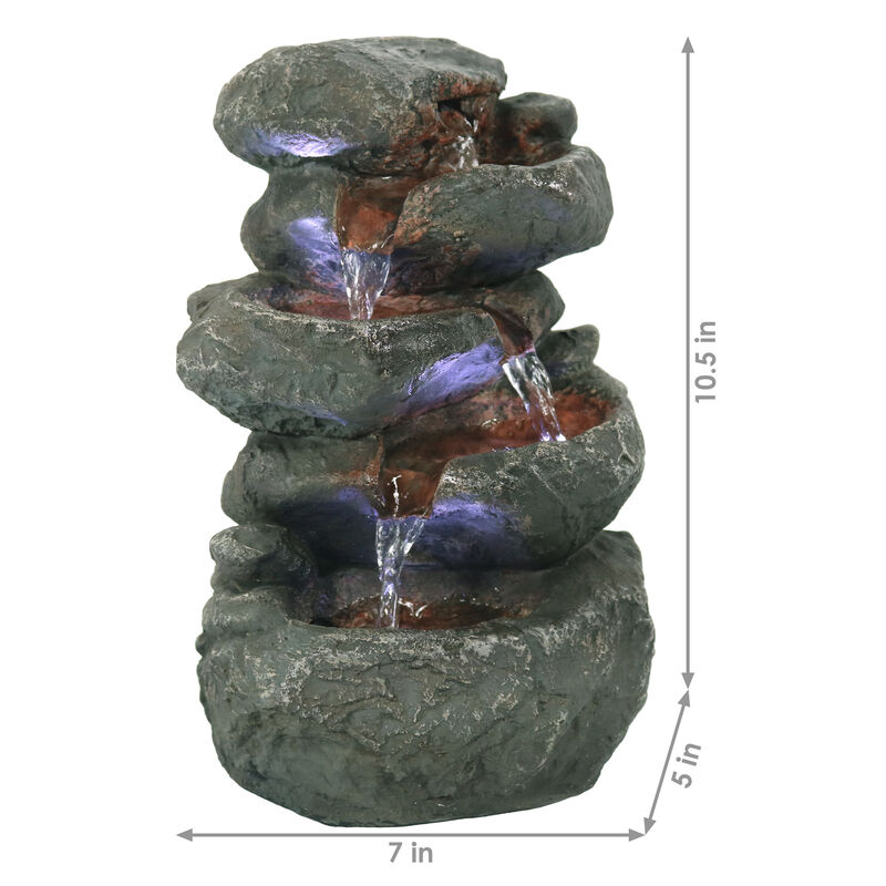 Sunnydaze Stacked Rocks Polyresin Indoor Water Fountain with LED - 10.5 in
