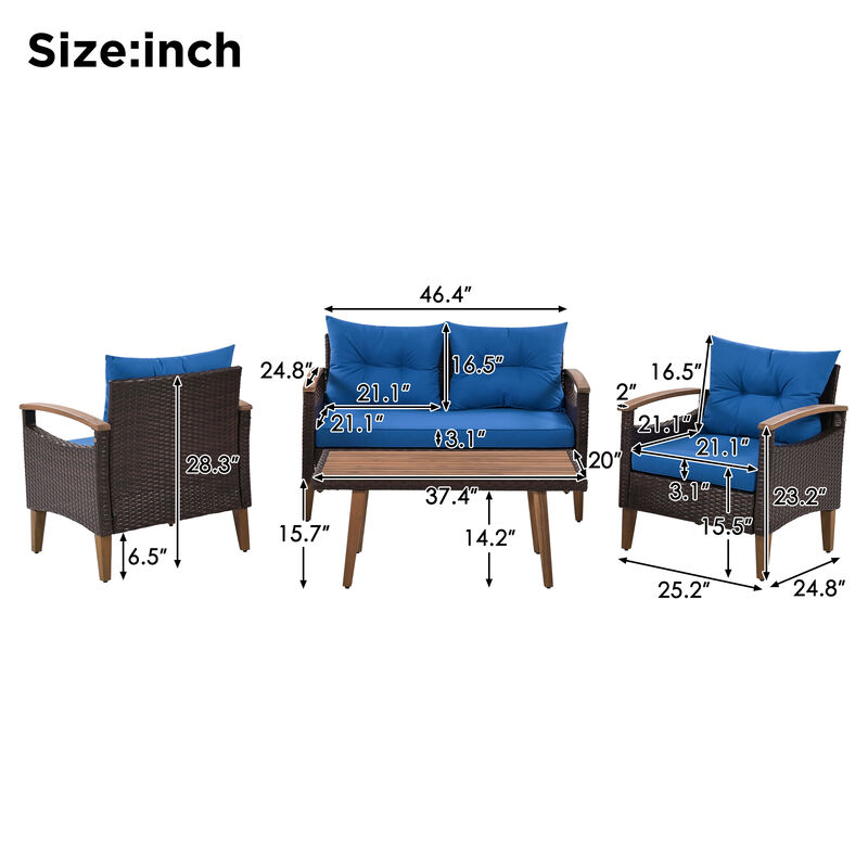 Merax 4-Piece Garden Furniture, Patio Seating Set, PE Rattan Outdoor Sofa Set
