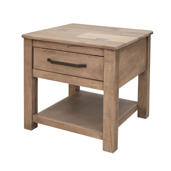 Benjara Umey 23 Inch Side End Table, 1 Drawer, Lower Shelf, Natural Wood, Brown and Black